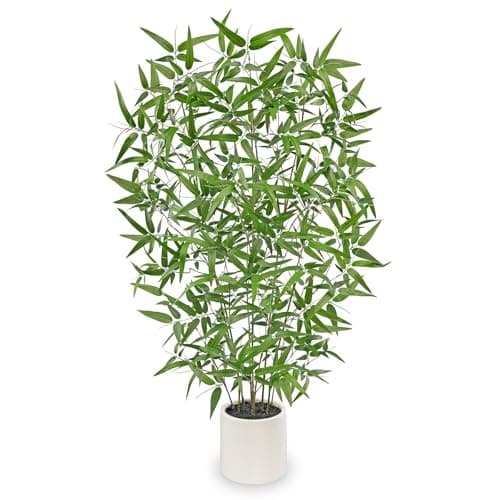 Image of Oairse Artificial Bamboo Plant 120cm Tall Faux Plant with Wihte Pot, Realistic Fake Tree Artificial Plants in Pot for Indoor Outdoor for Modern Home Office Living Room Corner Decoration