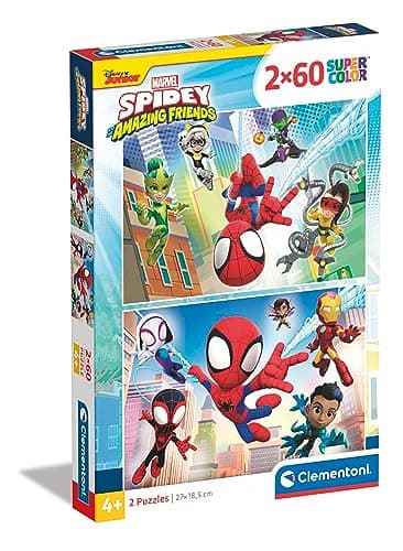 Image of Clementoni - 21625 - Supercolor Puzzle - Marvel Spidey And His Amazing Friends - 2x60 Pieces (2 puzzles included), Jigsaw Puzzle For Kids Age 4, Puzzle Cartoon, Made In Italy