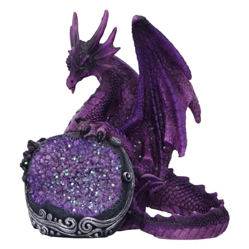 Image of Nemesis Now Guardian of the Geode Dragon Figurine 11.5cm – Purple Crystal Dragon Resin Ornament