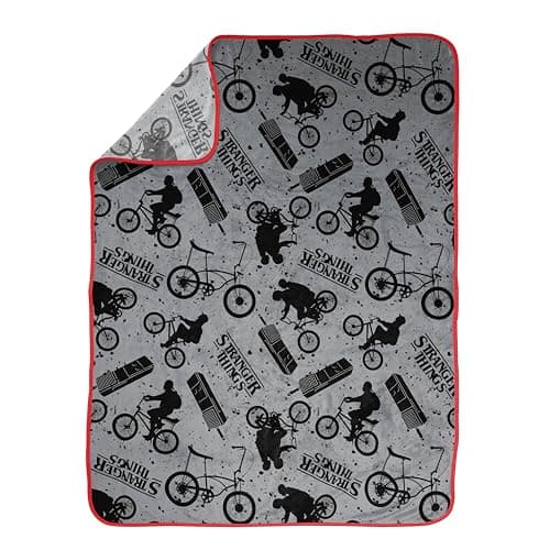 Image of Jay Franco Netflix Stranger Things Grey Bike 117 x 152 cm Fluffy Throw Blanket
