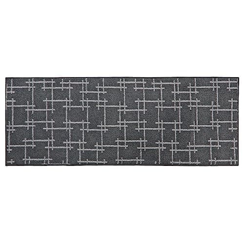Image of JVL Vector Machine Washable Latex Backed Runner Doormat, 57x150cm, Grey