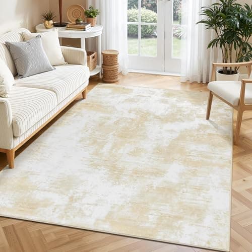 Image of SHACOS Large Rugs for Living Room, Modern Abstract Rug Non Slip, Washable Bedroom Rug, Soft Short Pile Floor Carpet for Living Room Bedroom Dining Room, Beige, 120x170cm