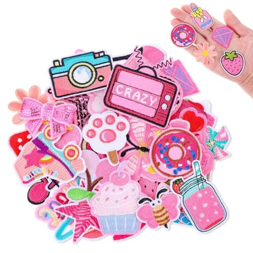 Image of 36 PCS Pink Girly Iron on Patches, Cute Sew/Iron on Patches for Clothing,Girly Embroidered Patch for Backpacks Clothing Hats Jackets Pants Decor