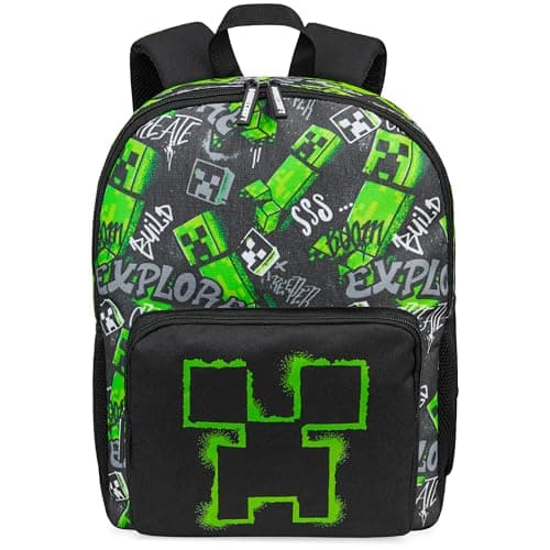 Image of Minecraft Children’s Backpacks for Boys Creeper Rucksack School Bag with Zipped Pockets Adjustable Straps Kids Backpack Travel Sports Gamer Gifts for Boys (Black, 40x29x17cm)