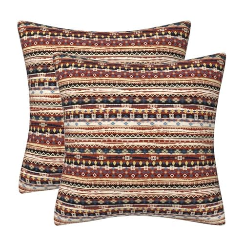 Image of Boho Cushion Covers 45 x 45 cm Set of 2 Double-Sided Ethnic Abstract Geometric Soft Velvet Decorations Square Throw Pillow Cover for Sofa Couch Livingroom Home Decor Cushions Cases 18 x 18 Inch