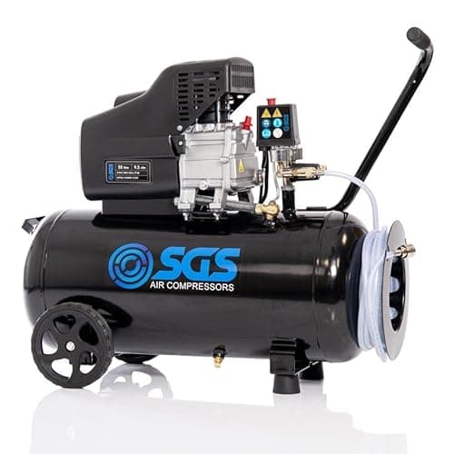 Image of SGS 50 Litre Direct Drive Air Compressor with Integrated Hose Reel - 9.5CFM 2.5HP 50L