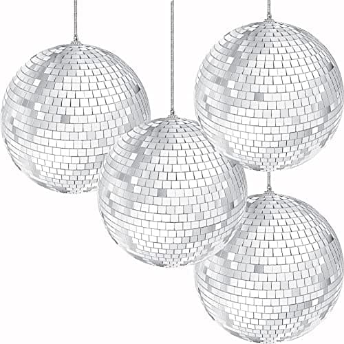 Image of Morofme Mirror Disco Ball 10cm 4pcs, Silver Hanging Disco Light Mirror BallDisco Ball Centerpiece Decor for Disco Birthday 70s Theme Retro Party Supplies Stage Props