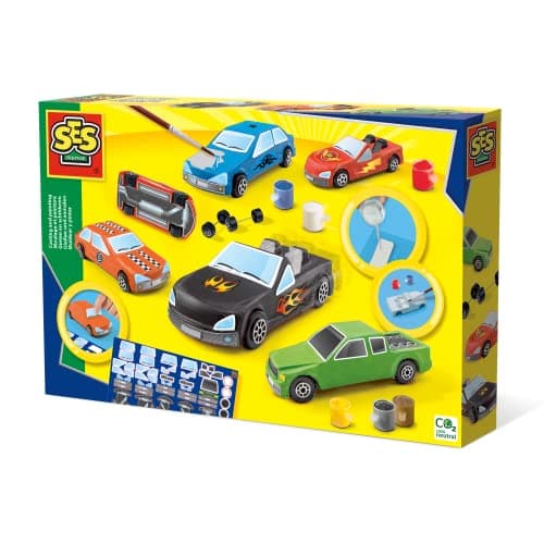 Image of SES Creative Casting & Painting Kit Cars, Mould and Paint Plaster Pottery and Painting Set, For Boys and Girls 4 years and Up, Creative Arts and Crafts Set