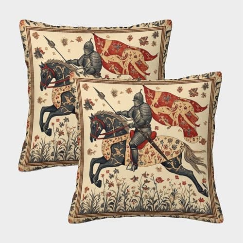 Image of kaiyun 2 Pack 3D Medieval Knight Theme Square Cushion Cover Decoration Horse Pillow Cover Suitable for Home Sofa Bedroom Living Room 45x45cm