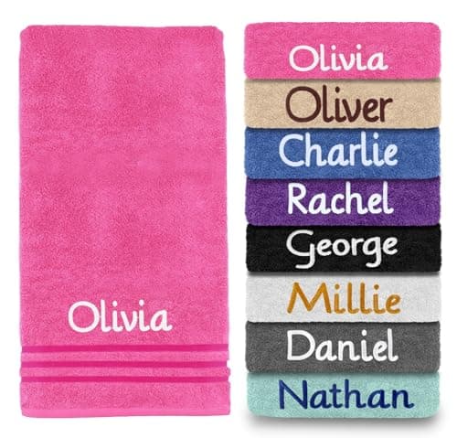 Image of Dream Zone Personalised Embroidered Towels Set ANY NAME | Face Cloth | Hand Towel | Bath Sheet | Beach Swimming Towel | Supreme 100% Egyptian Cotton 550GSM (Bath Towel, Pink)