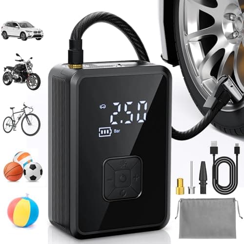 Image of Oasser Tyre Inflator Bike Pump Cordless Air Compressor Car Tyre Pump Electric 150PSI (10.3 Bar) LED Light Mini Tyre Inflator Auto Shutoff for Car Bicycle, Motorbike, Ball