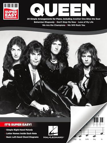 Image of Queen – Super Easy Songbook | Piano Sheet Music Beginners Edition | Simple Right-Hand Melody Letter Names, Inside Notes and Chord Diagrams | 20 Classic Tracks with Ideal Novices