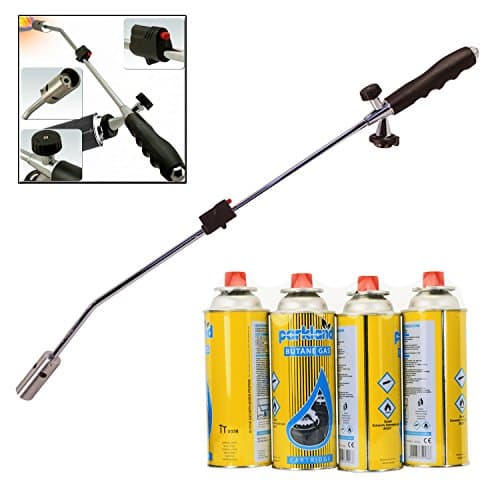 Image of Bond Hardware® Butane Gas Weed Wand Blowtorch Garden Torch Weeds Killer Burner + 4 Gas Refills