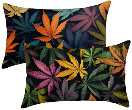 Image of Cushion Covers 30 x 50 Pack of 2, Leaf Sofa Cushion Covers Colorful Pillowcases 2 Pack, Velvet Rectangle Pillow Cases, Sofa Cushions with Invisible Zipper, Home Decoration, k-815