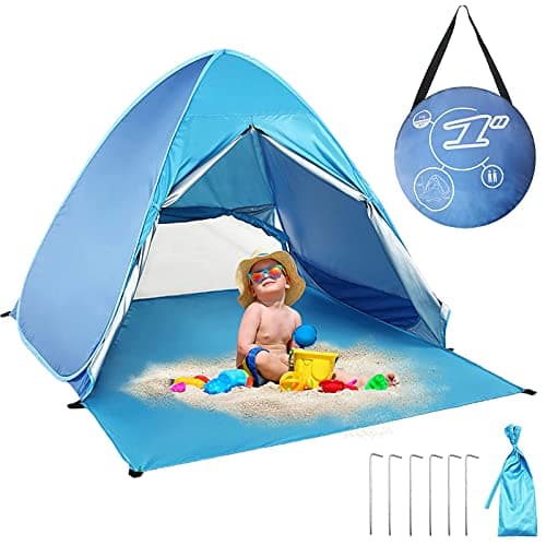 Image of Pop Up Beach Tent Shelters & Gazebos for Kids 2-3 Person Automatic Instant Beach Tent Windbreaker Camping Outdoor Baby Tent Fishing Sun Shelters for Family, Fishing, Picnic (Blue)