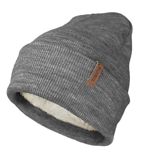 Image of TOSKATOK Ladies Men's Unisex Classic Cuffed Soft Warm Winter Knitted Beanie Hat with Soft Thermal Teddy Fleece Liner-Charcoal