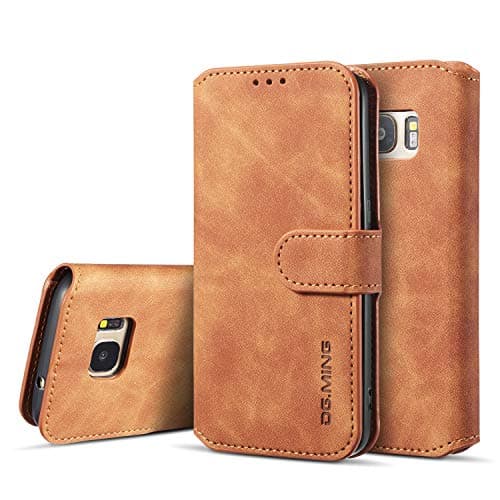 Image of UEEBAI PU Leather Case for Samsung Galaxy S7, Vintage Retro Premium Wallet Flip Cover TPU Inner Shell [Card Slots] [Magnetic Closure] Stand Function Folio Shockproof Full Protection - Brown