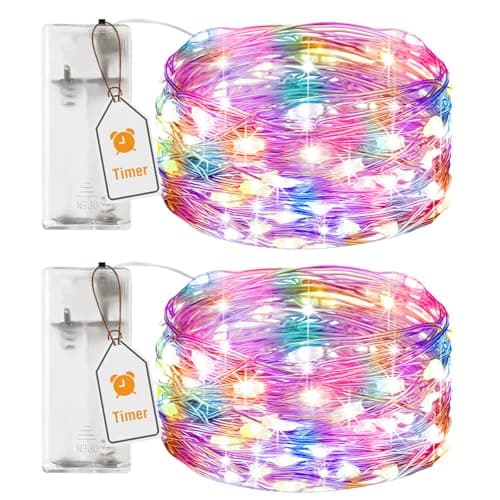 Image of btfarm 2 Pack Fairy Lights Battery Operated with Timer, 2M 20 LED Mini Sliver Wire String Lights Waterproof, Small DIY Christmas Lights Indoor for Bedroom Party Wedding, Coloured
