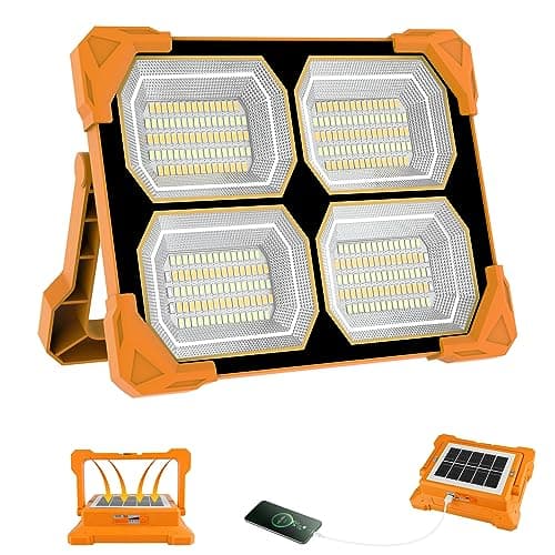 Image of T-SUN 100W Rechargeable Solar Work Lights, 348 LEDs Portable Solar Flood Lights Outdoor with USB IP66 Waterproof 6000mAh 5000LM 4 Light Modes and Magnetic Suction for Yard, Garage, Fishing, Hiking
