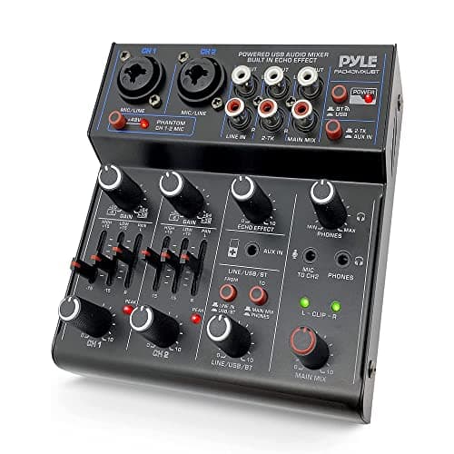 Image of Pyle DJ Audio Mixer Bluetooth – 4 Channel USB Interface with XLR Combo Jack, AUX RCA & Echo FX, Professional Sound Mixing Console for Recording, Streaming, Karaoke, PC & Live Performance