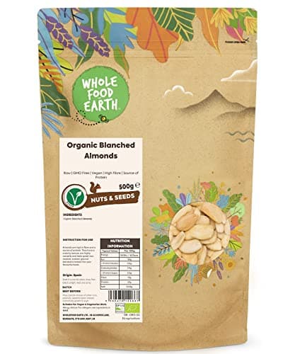 Image of Wholefood Earth Organic Blanched Almonds – 500g | Raw | GMO Free | Vegan | High Fibre | Source of Protein | Certified Organic