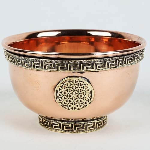 Image of Indian Consigners Small Altar Witchcraft Serving, Offering or Smudging Copper Spiritual Holy Bowl (Flower of Life), (ICCB)