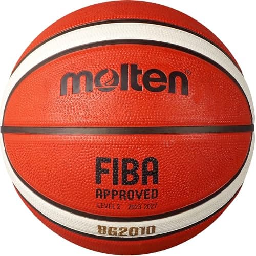 Image of Molten BG2010 Basketball, Indoor/Outdoor, FIBA Approved, Premium Rubber, Deep Channel, Size 5, Orange/Ivory, Suitable For Boys Age 7, 8, 9, 10 & 11, Girls age 12 & 13