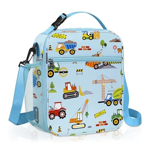 Image of Clastyle Car Insulated Lunch Bag Truck Large Thermal Cooler Bag for Boy Picnic Lunch Box Tote, Blue Construction