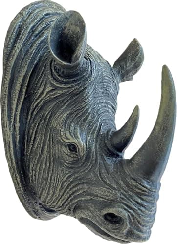Image of Rhino Wall Sculpture hanging Animal Head statue Plaque Ornament art indoor Home decoration Rhinoceros Decorative Figure, Outdoor garden Statue Decor Gifts