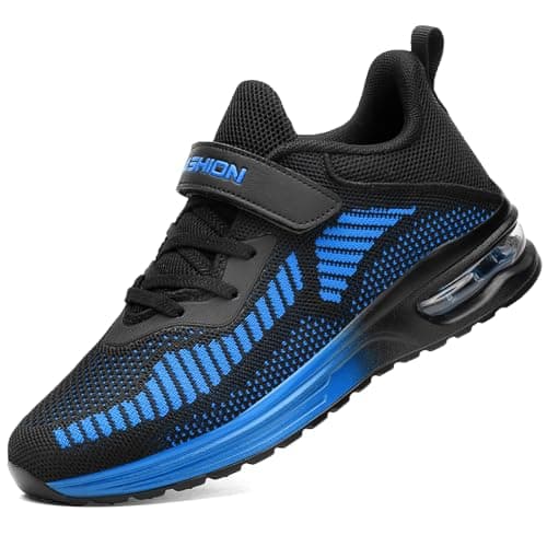 Image of Boys Trainers Kids Running Walking Shoes Child Outdoor Sport Athletic Shoes Boys Tennis Shoes, Black Blue, 13 UK Child