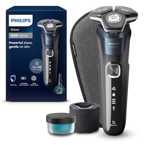 Image of Philips Shaver Series 5000, Wet & Dry Electric Shaver, with SkinIQ Technology, Electric Razor with Pop-up Trimmer, Travel Case, Quick Cleaning Pod, Electric Blue, Model S5889/50