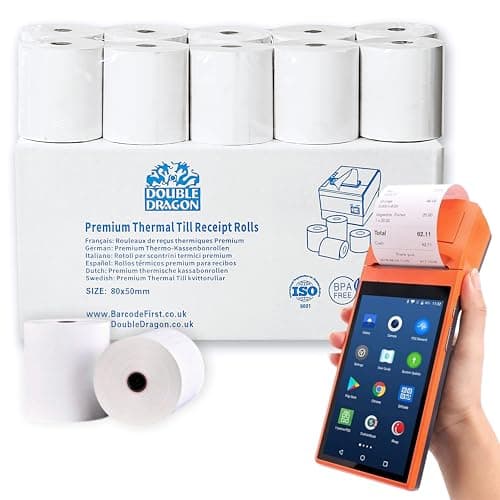 Image of Double Dragon 80x50mm Thermal Paper Rolls, 20 Rolls | BPA-Free POS Receipt Paper | Compatible with Mobile POS, Just Eat Receipt Printer Rolls, Uber Eats Delivery Machines, Epson, Square & Star