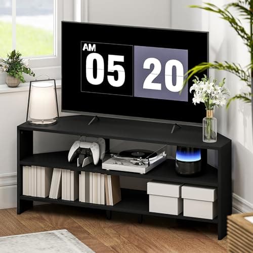 Image of HOMCOM Corner TV Stand for 47 Inch Television, Modern TV Unit with 2 Open Shelves for Living Room, Bedroom, Black