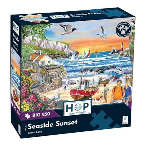 Image of The House of Puzzles | Seaside Sunset BIG 250 Jigsaw Puzzle | 250 Pieces | Robert Barry | FSC Certified Board | 13 x 19 in