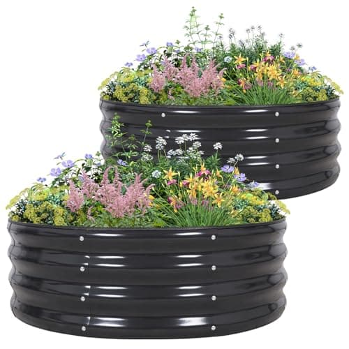 Image of BIRDSINYARD Round Raised Garden Bed 2Pcs 90x90x30cm Metal Raised Bed for Garden Bottomless Galvanised Planter Box Outdoor with Safety Edging for Vegetables, Herb,Flowers, Dark Grey