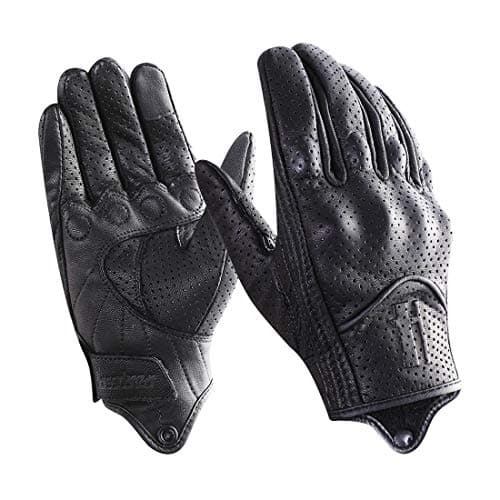 Image of Harssidanzar Motorbike Gloves, Mens Leather Motorcycle Gloves Perforated Touchscreen Riding Racing Motorcoss Glove GM028UKK, Black(Perforated upgrade), Size XL