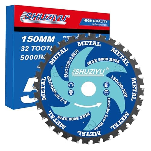 Image of LSHUZIYU 150mm-32T, Metal Working Circular Saw Blade, Centre Hole 20mm with 15.88-10mm Washer, Compatible on Cordless Saw, Metal, Steel Iron Bar, Sheet, Angle Cutting
