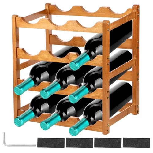 Image of Jokapy 4 Tier Wood Wine Rack 12 Bottles Wine Storage Holder Free Standing Wine Display Rack for Countertop Strong Load Bearing Liquor Storage Shelf for Bar Kitchen Pantry Dining Room