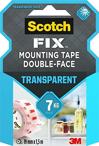Image of Scotch Double Sided Tape, Transparent Mounting Tape, 19mm x 1.5m, For Indoor Use - No tools needed - Holds up to 7 kg