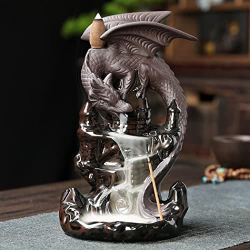 Image of SKILBEAIA Dragon Backflow Incense Burner - Porcelain Plated, 20 Backflow Cones, 30 Incense Sticks, Home and Office Decor