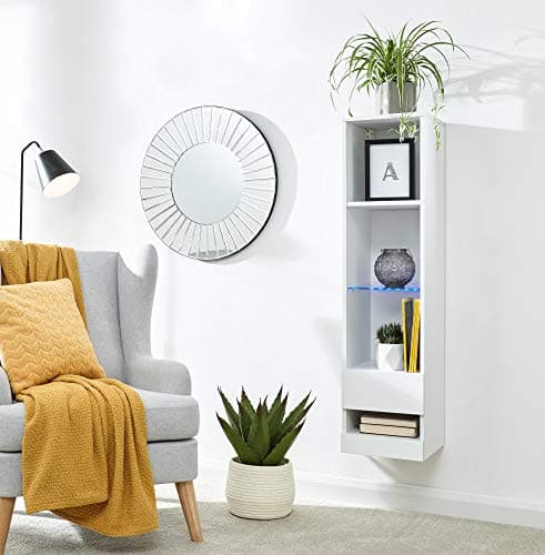 Image of GFW Galicia Tall Storage Cabinet Unit, LED display shelves, Lift up panel for extra storage. High Gloss Storage Cabinet Suitable For Living Room & Bedroom, Engineered Wood, White, 30D x 30W x 120Hcm