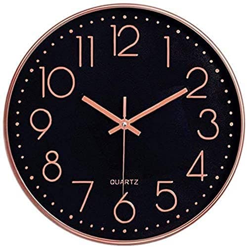 Image of Taodyans Silent Wall Clock 12 In Kitchen Clock Quartz Battery Operated Round Modern Home Decor Clock for Office Class Room Living Room Bedrooms (Black-Rose gold)