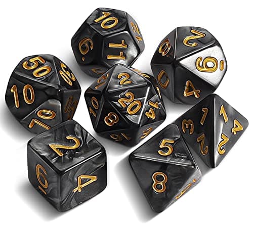 Image of QMAY DND Dice Polyhedral Dice Set - 7 Pieces for Dungeon and Dragons MTG RPG D&D D20, D12, D10, D%, D8, D6, D4 (Black)