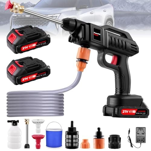 Image of Cordless Pressure Washer, 21V 1500W Portable Pressure Washer, 60Bar/870 PSI High Power Washer Machine with 2 Nozzles, 2 Battery, 5m Hose Cordless Jet Washers/Pressure Washers for Car Floor Outdoor