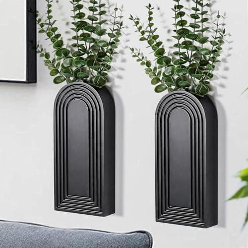 Image of Dnnnii 2 Pack Modern Wall Wood Vase-Entryway Decor, Wood Wall Art, Hallway Decor-Modern Farmhouse & Boho Bathroom Wall Decor-Perfect for Dining Room, Living Room, or Any Narrow Wall Space(Black)