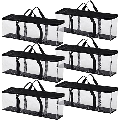 Image of Fasmov 6 Pack DVD Storage Bags Hold up to 240 DVDs (40 Each Bag), Water Resistant DVD Holder Case with Handles, Transparent PVC Media Storage for DVDs, CDs, Video Games, Books, Black