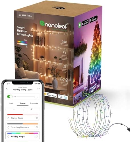 Image of Nanoleaf Matter Essentials 20M RGB LED Smart String Holiday Lights - Thread & Wi-Fi, Matter Over Thread, Bluetooth Colour Changing LED String Light, Works with Google Apple, Room Decor & Gaming