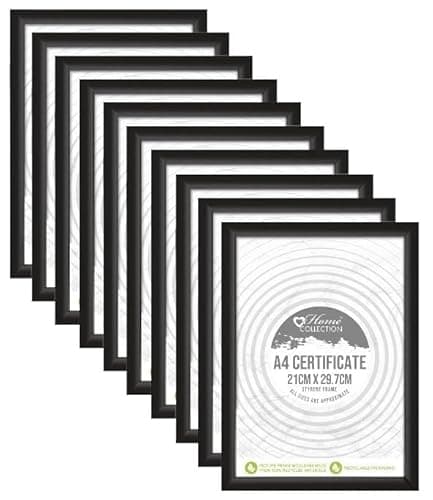 Image of A4 Black Picture Photo Frames, Pack of 10, a4 Certificate Frames, Freestanding and Wall Mountable-Styrene Front for Home and Office Decor