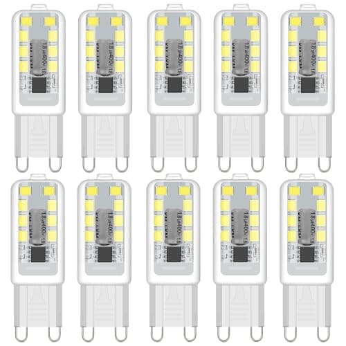 Image of ZEIYEI G9 LED Bulbs, Cool White 6000K, 3W 300LM, 30W Halogen Equivalent, NoFlicke Non-Dimmable，Energy Saving LED Bulb for Home Lighting Decor, Crystal Lamp,Wall Lights, Table Lamp -10Pcs