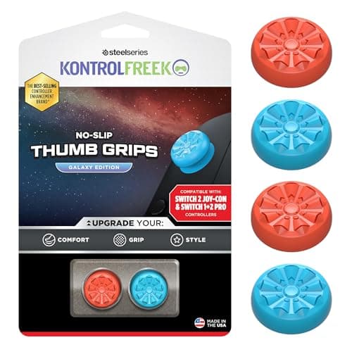 Image of KontrolFreek No-Slip Galaxy Edition Switch 2 Thumb Grips | Performance Thumbsticks for Nintendo Switch 2 Pro Controller & Joy-Con | Red & Blue